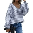thumbnail image 3 of Womens Loose Crewneck Long Sleeve Stripped Off the Shoulder Knitted Solid Pullover Fall Jumper Tops Grey L, 3 of 8