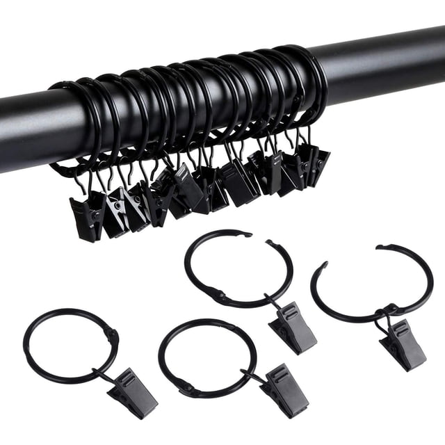 Anillos de cortina de metal que se pueden abrir con clips, diámetro interior de 1,22 pulgadas, se adapta a varillas de hasta 1 pulgada, anillos para colgar barras de cortina con ojales decorativos