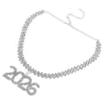 thumbnail image 4 of Collar de cadena cubana: Gargantilla con brillantes diamantes de imitación y colgante número 2026 para mujer, joyería brillante para bodas, Año Nuevo, graduación y fiestas., 4 of 7