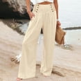 thumbnail image 5 of Wenyuyu Womens Wide Leg Trousers Summer Lounge Button Decor Cotton Linen Pants Loose Elastic Waist Pants with Pockets Beige XL, 5 of 5