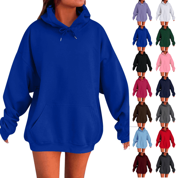 Oversized Hoodies Womens Pullover Sweatshirts Casual Fall Clothes Blue M