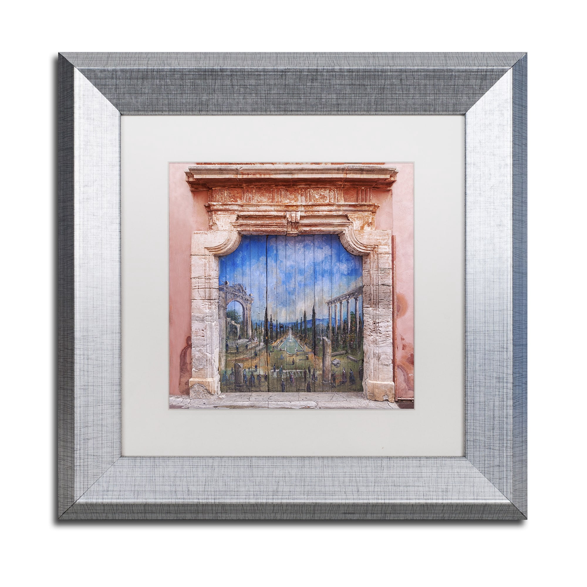 Trademark Fine Art 'Old Painted Door' Canvas Art by Michael Blanchette Photography, White Matte, Silver Frame