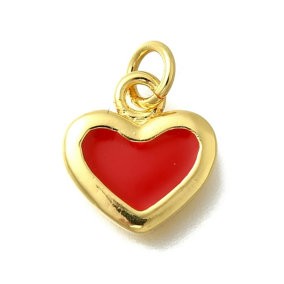 Brass with Enamel Pendants Lead Free & Cadmium Free Real 18K golden Plated Rack Plating Heart Red 12.5x13.5x2.5mm Hole: 3mm