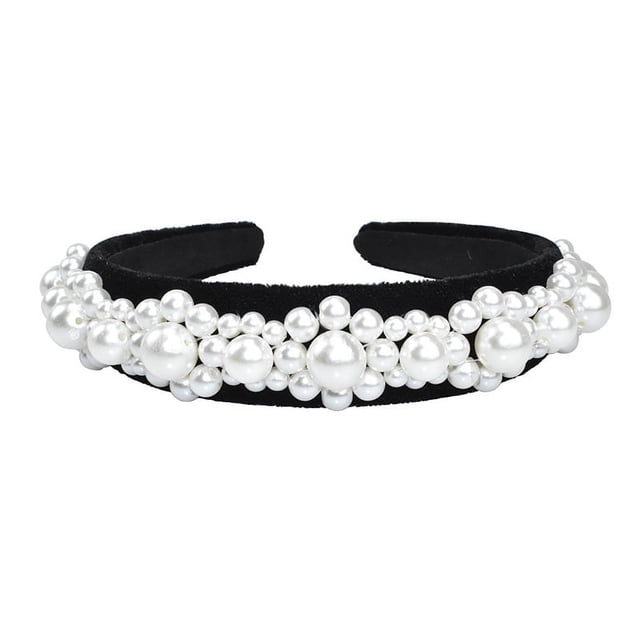 Diadema de perlas de gran tamaño hecha a mano con cuentas para accesorios para el cabello de adultos, diadema de perlas brillantes, artículo digno de regalo