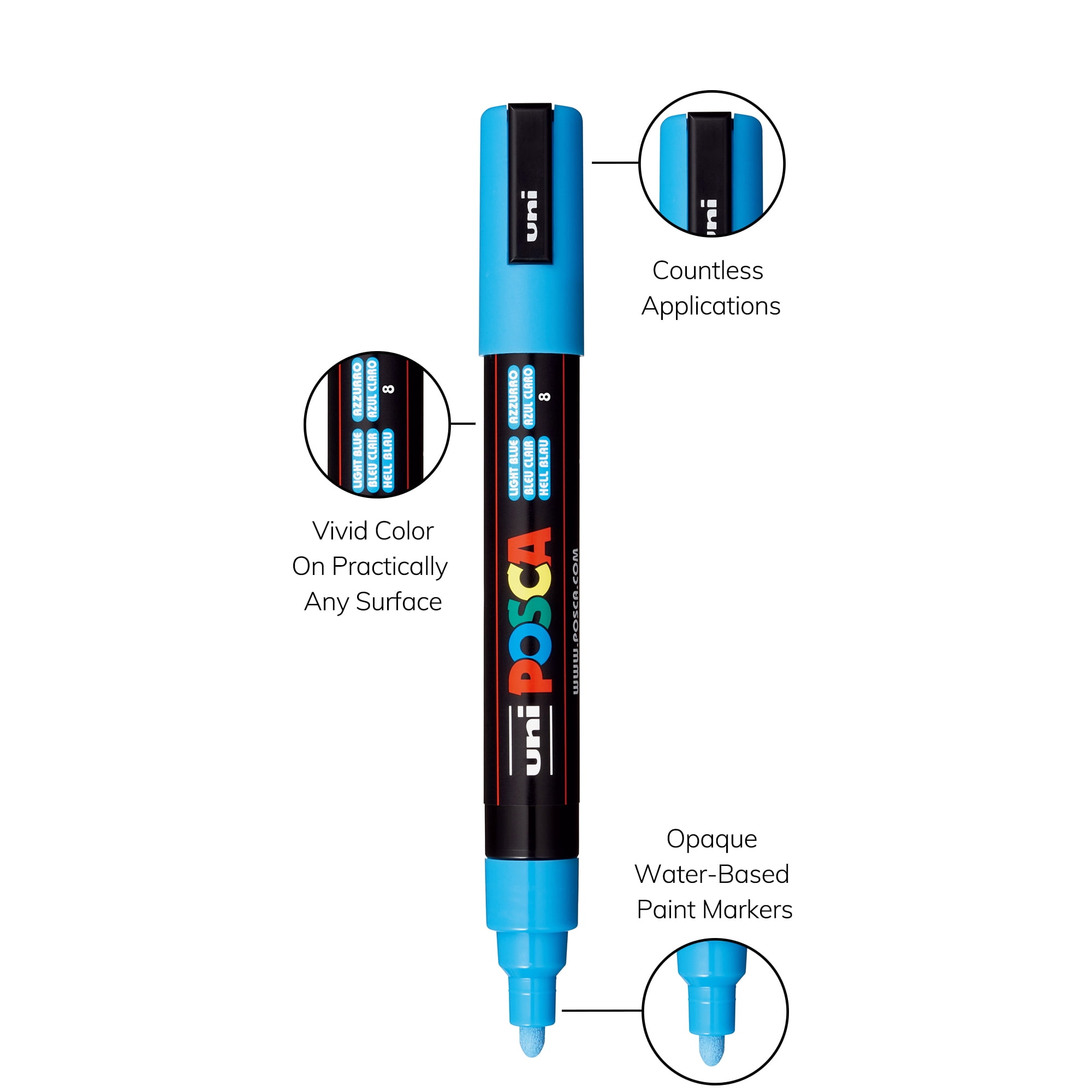 POSCA PC-5M Water-Based Paint Markers, Medium Tip (1.8-2.5mm), Assorted Ink, 8 Count