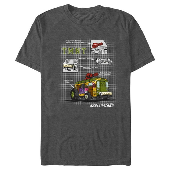 Men's Teenage Mutant Ninja Turtles Shellraiser Schematic Graphic Tee Charcoal Heather Small