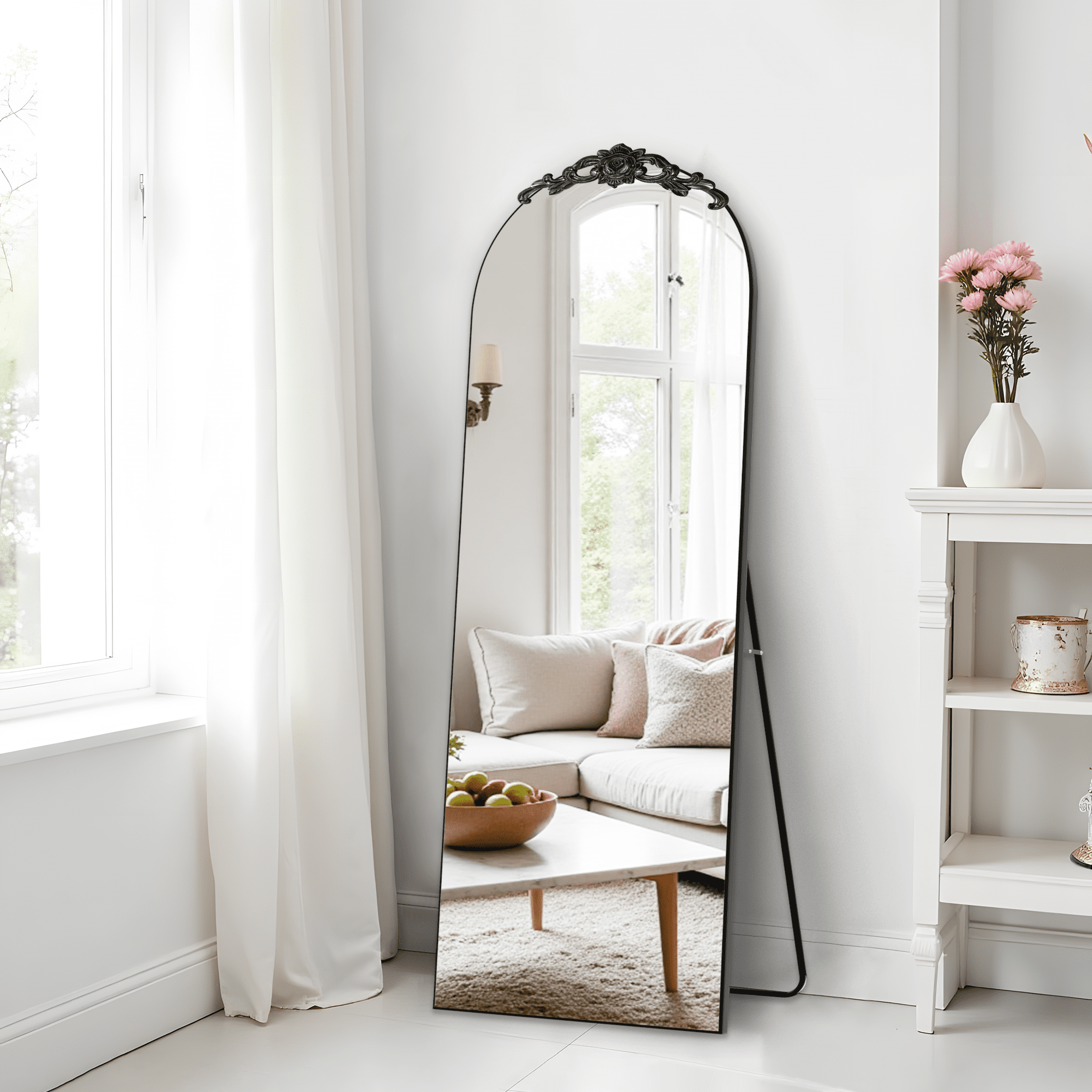 MAYEERTY 64in Arched Full Length Mirror Standing Floor Mirror Full Body Mirror with Bracket, Aluminum Alloy, Gold