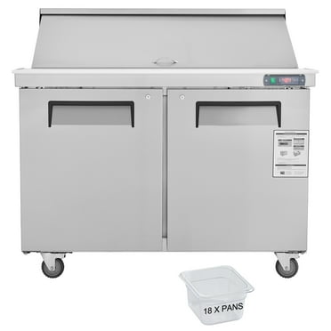 KFFKFF 48" Sandwich & Salad Station, 12.9 Cu. Ft, Stainless Steel, Includes 18 Pans & Cutting Board, Lockable Frost-Free Cooling Unit for Eateries