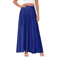 thumbnail image 2 of Tqyyweavej Satin Maxi Skirt for Women High Rise A-Line Solid Color Skirt Flowy Elastic Waist Stylish Skirts with Pockets S-2XL, 2 of 5