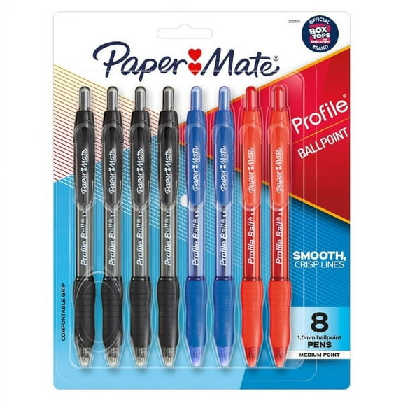 Paper Mate Ballpoint Pen, Profile Retractable Pen, Medium Point (1.0mm), Assorted, 8 Count