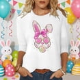 thumbnail image 2 of YANGXINX Women's Easter Bunny Print T-Shirts 3/4 Length Sleeve Casual Round Neck Blouses Soft Breathable Daily Wear Trendy Pullover Tee Tops, 2 of 4