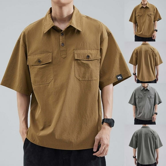 BinBiL Mens Button Down Short Sleeve Shirt Regular Fit Button Up Work Shirts with Two Pockets Dark Gray XL(XL)