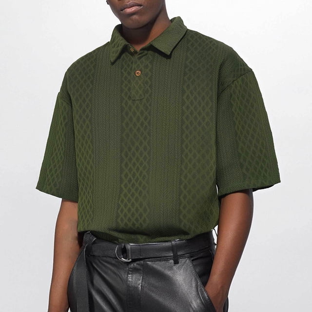pstuiky camisetas camisas para hombre, Camiseta informal holgada de punto con botones, manga corta y cuello vuelto para hombre, de color liso camisas casuales para hombre l