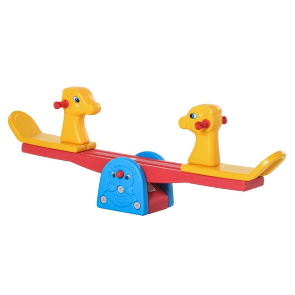 Qaba Kids Seesaw Safe Teeter Totter 2 Seats with Easy-Grip Handles Indoor Outdoor Living Room Playroom Backyard Equipment, for 1-4 years old Multicolor