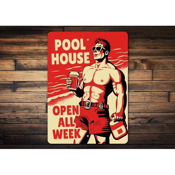 Letrero de piscina abierta, letrero de piscina abierta, letrero de piscina, regalo para dueños de piscinas, decoración divertida para piscinas, letrero de salvavidas para piscinas, decoración para