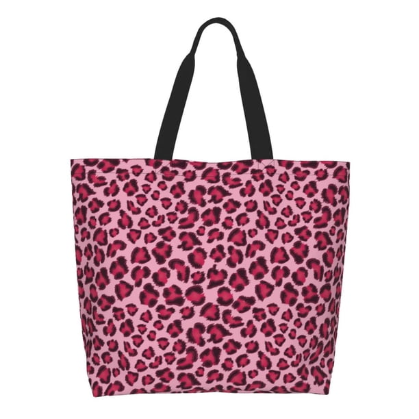 Balery Rose Leopard Print Bolsa Tote Estilo Estético con Cremalleras, Bolsa de Hombro, Bolsa de Compras Grande y Plegable