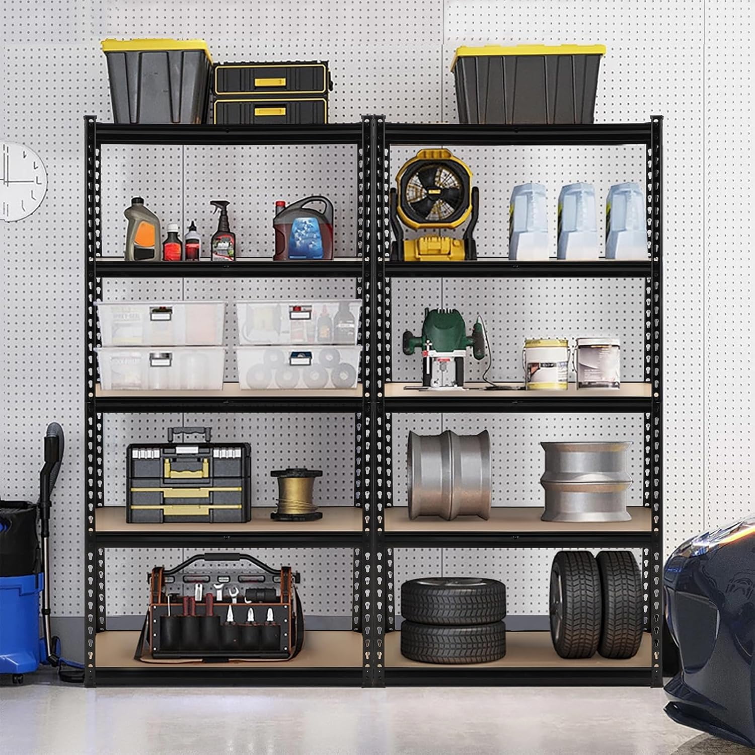 Garvee Garage Shelving, 5-Tier Adjustable Height Metal Utility Shelves for Garage, 72" Garage Storage Shelves Heavy Duty, Industrial Shelving Utility Shelf, Black-Load 3860 Lbs