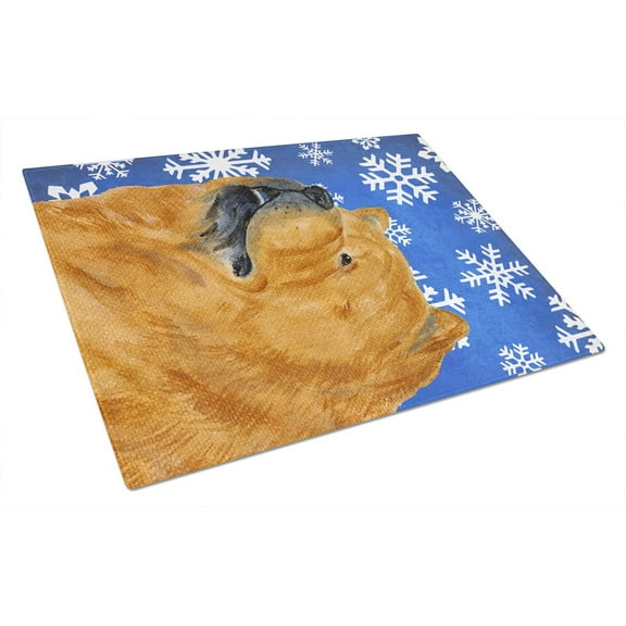 Caroline's Treasures Chow Chow Winter Snowflakes Holiday Glass Cutting Board Large