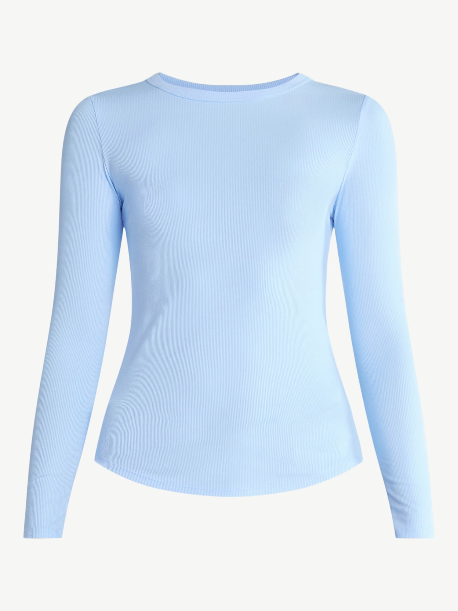 No Boundaries Ribbed Crewneck Tee with Long Sleeves, 1 or 2-Pack