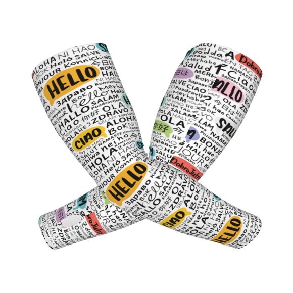 Saiise Hello Print UV Sun Protection Arm Sleeves - Tattoo Cover Up - Basketball Arm Sleeve UPF 50 Cooling for Men Women