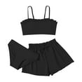 thumbnail image 2 of EQWLJWE Toddler Girl 3Pcs Swimsuit Kids Sleeveless Solid Color Bikini Set with Swimming Shorts Summer Bathing Suit for Surfing Diving Swimming Black(4-14 Years), 2 of 5