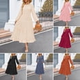 thumbnail image 2 of Quixlent Fall Winter Women Dress Long Lantern Sleeves A-line Round Neck Big Hem Dot Applique Pleated Solid Color Dating Commuting Midi Dress, 2 of 7