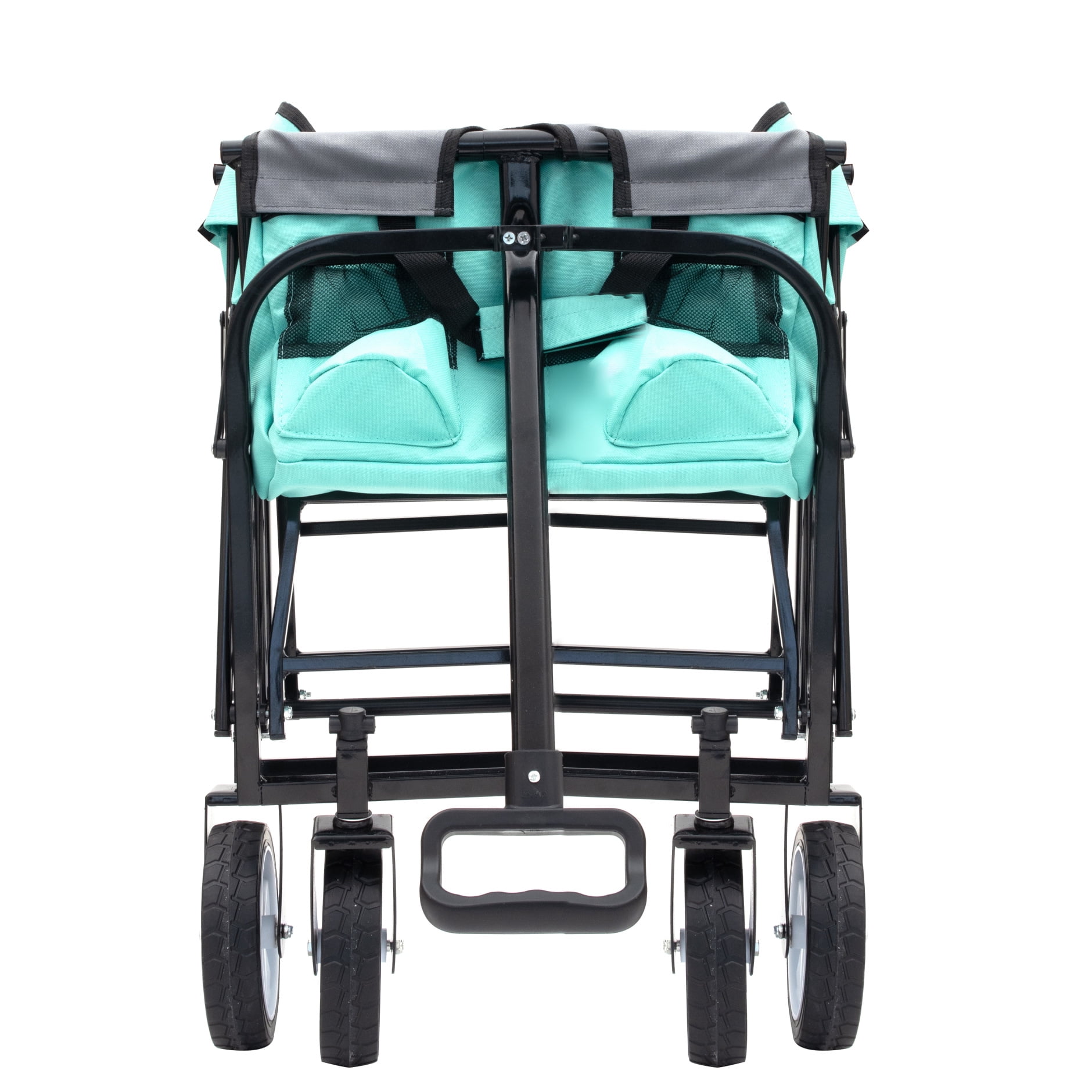 Utility Wagon Cart Foldable with Strapping System, Heavy Duty 225lbs Capacity, Lightweight Collapsible Design, Utility Cart, beach wagon with 360° Swivel Wheels for Beach, Camping, Shopping, Green