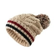 thumbnail image 2 of SPRING PARK Womens Winter Striped Beanie Crossed Cap Chunky Cable Knit Pompom Soft Warm Hat, 2 of 6