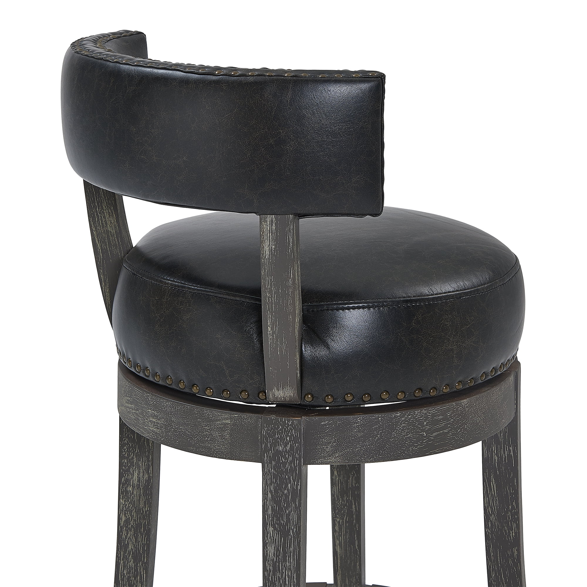 Flint 26" Counter Wood Swivel Height Barstool in American Grey Finish with Onyx Faux Leather