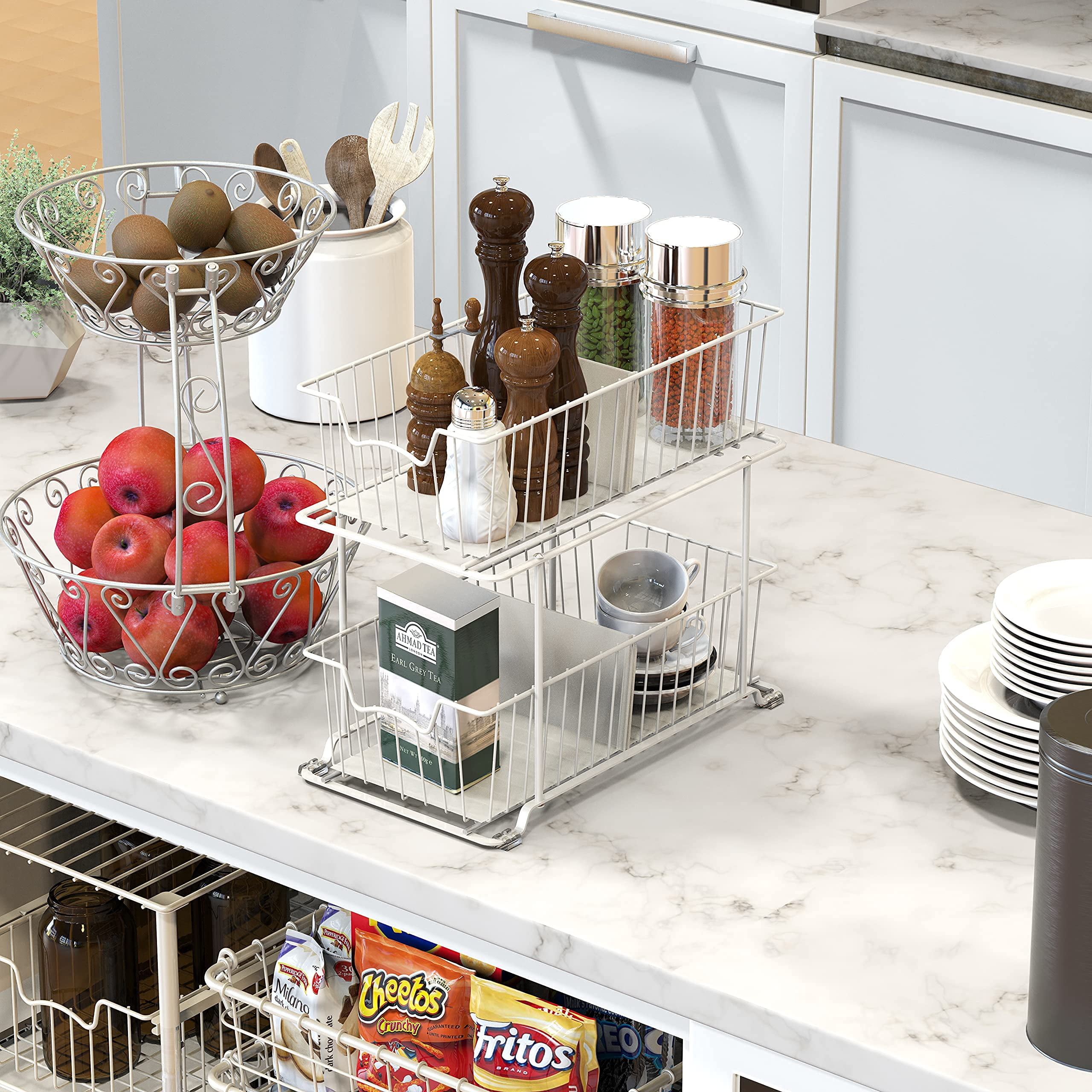  2 Pack - Simple Houseware Under Shelf Basket, White : Home &  Kitchen