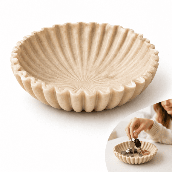 Ruffle Edge Decorative Bowl, Multi Purpose Fruit Bowl & Key Bowl for Coffee Table Decor, Entryway Table Home Accent Piece
