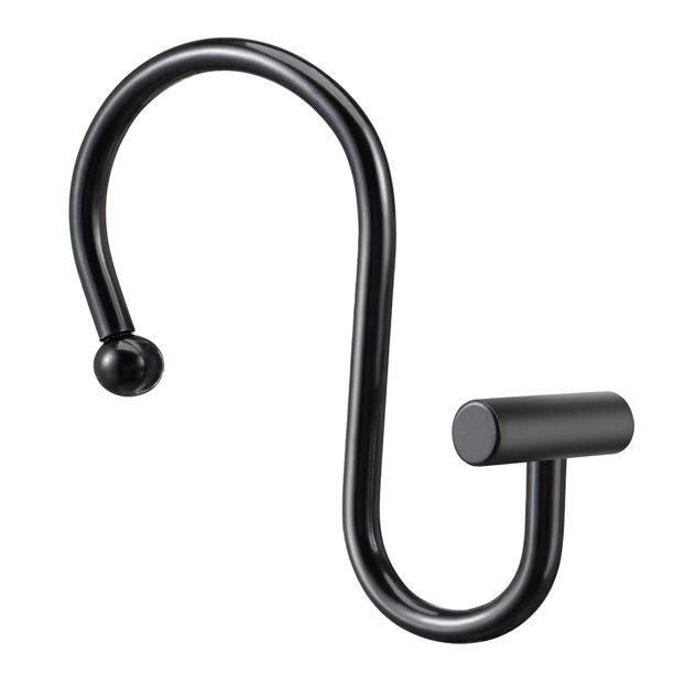 Gracelife Ganchos Para Cortinas De Ducha, Juego De 12 Anillos De Cortina De Ducha De Metal Resistentes A La Oxidación Para Baño, Ganchos Decorativos Con Barra En T, Perchas Para Barra De Ducha (Negro)