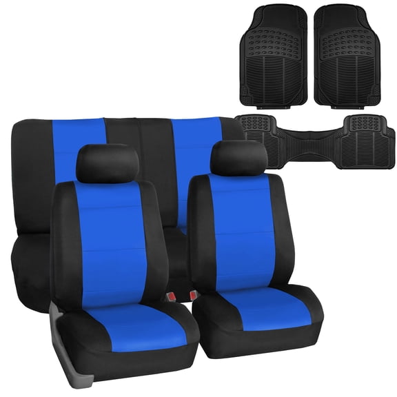 FH Group Neoprene Car Seat Cover Blue Black Combo w/ Black Floor Mats for Auto
