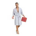 thumbnail image 3 of ANLIQI Mens 100% Cotton Short Robes Lightweight Kimono Bathrobe Soft Knee Length Robe with Pockets (Silver White, M), 3 of 6