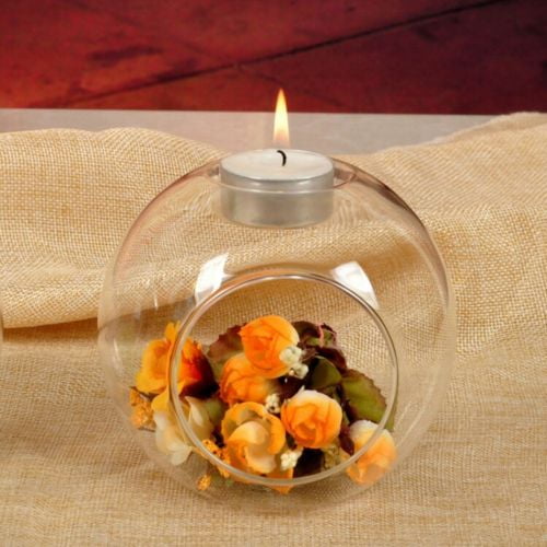 6cm Glass Tea Light Candle Holder Candlestick Landscape Bottle _Round White 