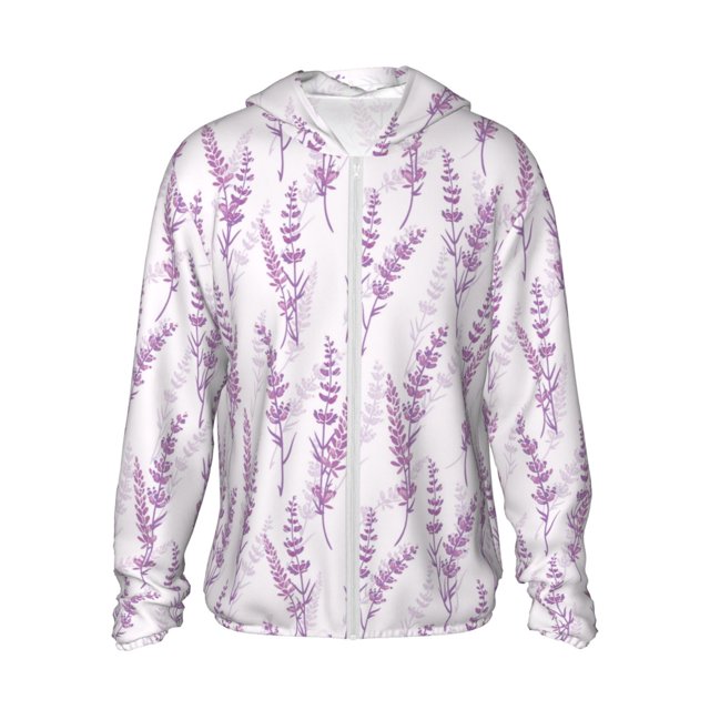 Fotbe Lavender Flowers Chaqueta con Protección Solar UPF 50+ para Hombre y Mujer, Camisa con Capucha y Bolsillos-X-Large