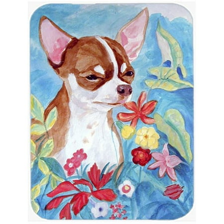 

Chihuahua in flowers Glass Cutting Board - Large 15 x 12 in.