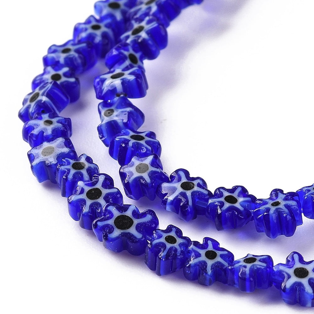 10strands Handmade Millefiori Glass Bead Strands Flower Medium Blue 4~7.2x2.6mm Hole: 1mm about 60~69pcs/Strand 16 inch(40cm)