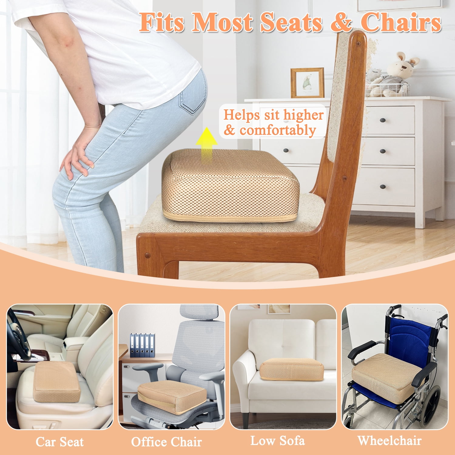 Booster Seat Cushion Extra Firm Chair Foam Cushion for Adults Booster Seat Elevation Pillow Lift Cushion for Chair, Couch, Office, Patio