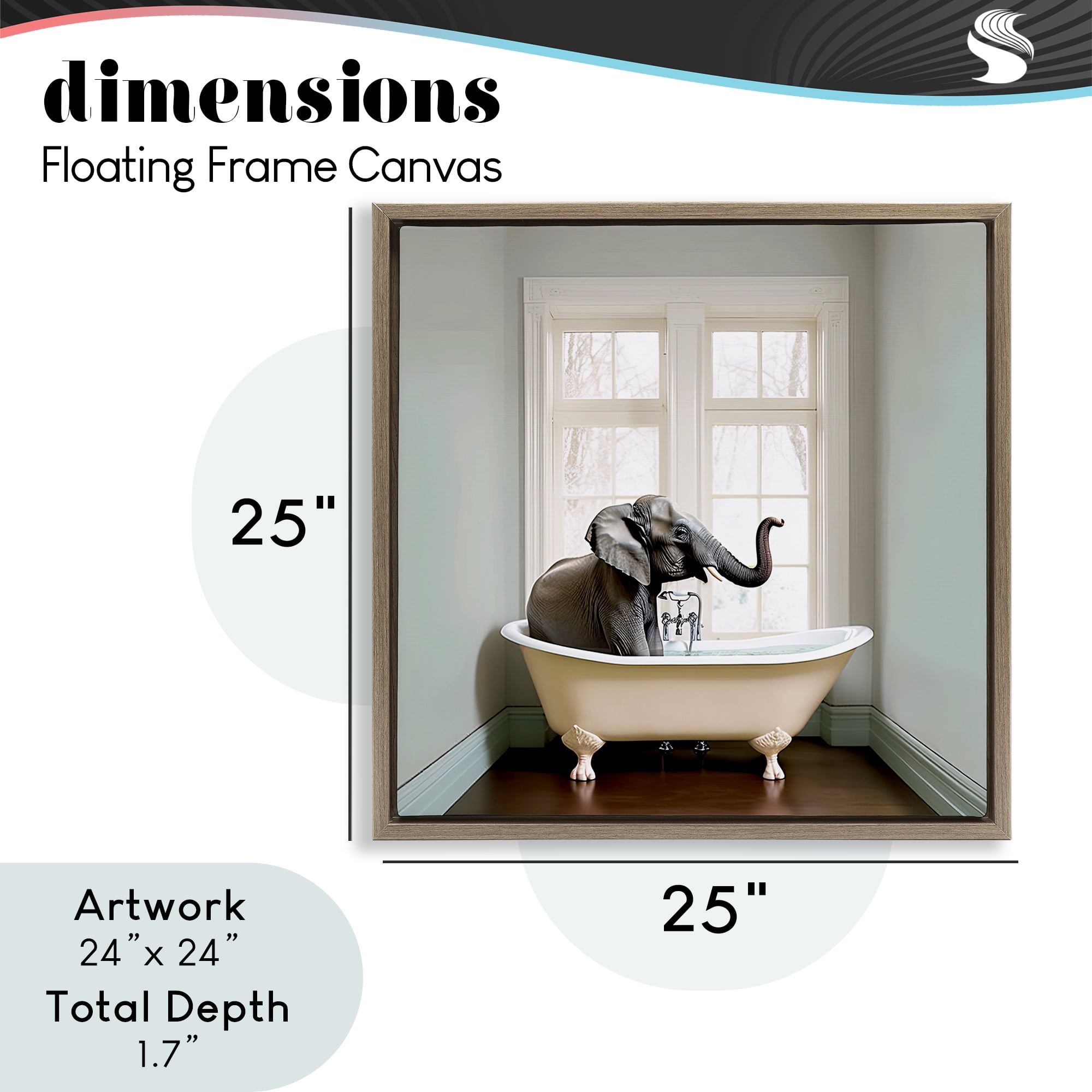 Minimal Elephant Bathtime Brown Framed Floater Canvas Wall Art, design by Sasha