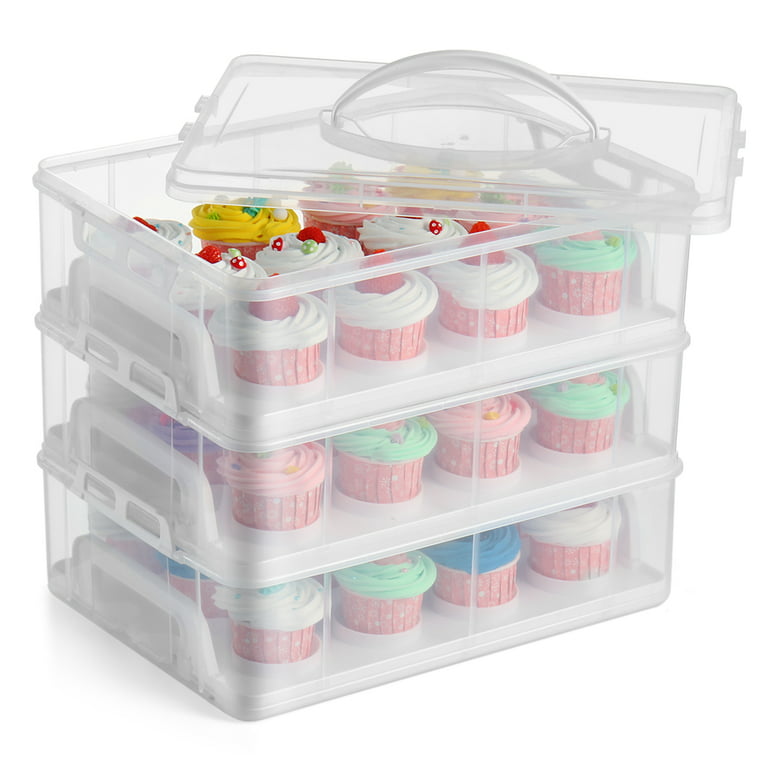  Flexzion Cupcake Carrier, Cupcake Holder for 24 Cupcakes,  Portable and Reusable Rectangular Cake Carrier with Lid and Handle, 2 Tier  Stackable Layer Insert (Purple) : Home & Kitchen