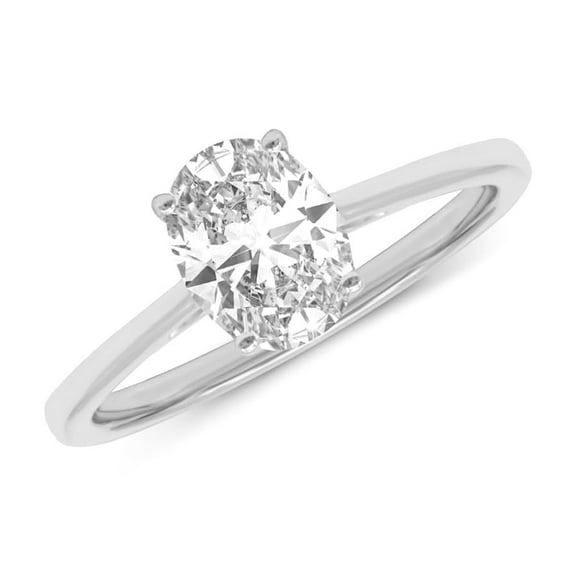 14K White Gold Oval Shape Lab Grown Diamond Basket Split Shank Solitaire Engagement Ring - 1 Carat (Ring Size: 4.5)