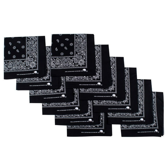 Elephant Brand Bandanas 100% Cotton - 12 Pack (Black)