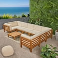 thumbnail image 6 of GDF Studio Cascada Outdoor 8-Seater U-Shaped Acacia Wood Sectional Sofa Set, Beige, 6 of 15