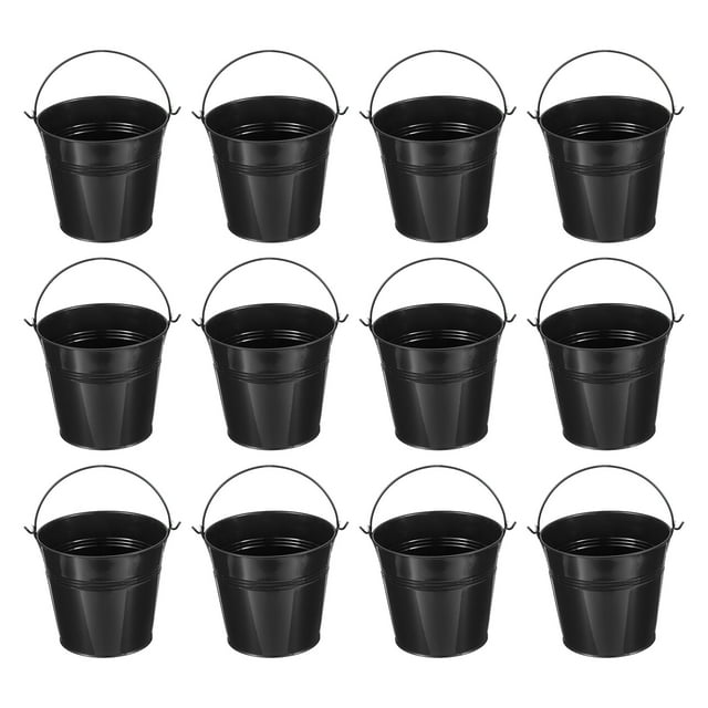 Cubos de metal pequeños Uxcell con asa, mini cubo galvanizado, cubos de Pascua coloridos, negro 5.1"x4.7"