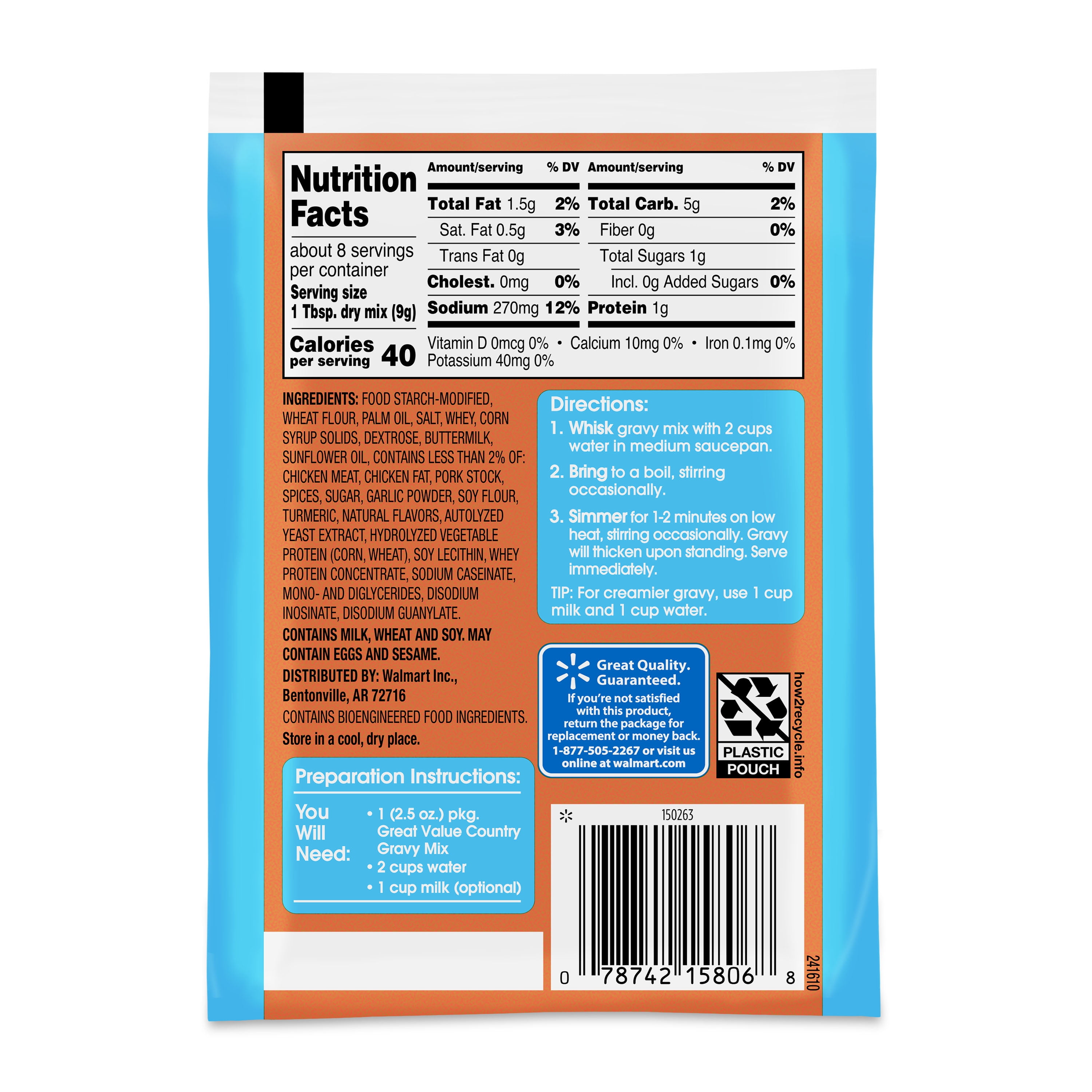 (4 pack) Great Value Country Gravy Mix, 2.5 oz Packet