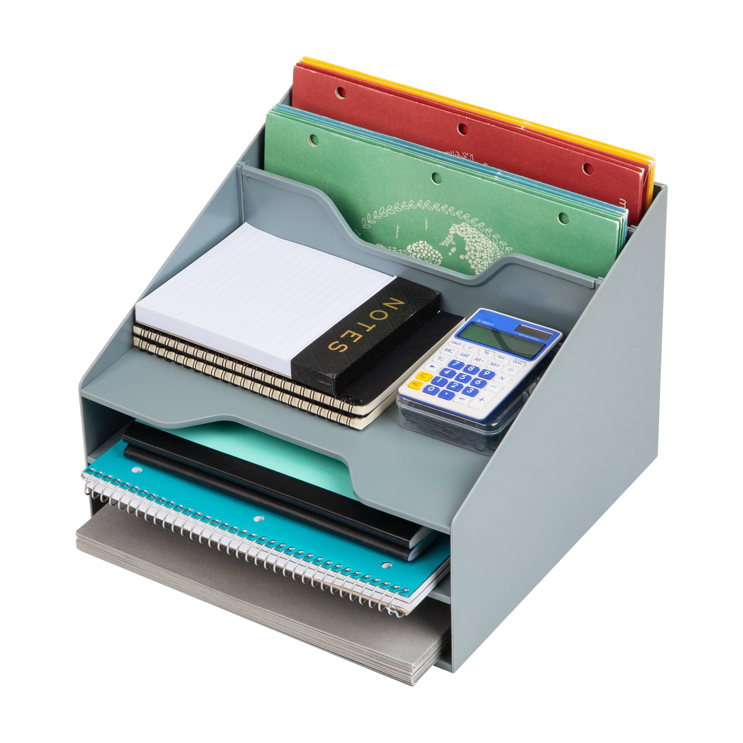 Mind Reader Desktop Organizer, Vertical File Holder, Paper Trays, Office, Plastic, 12.5"L x 11.75"W x 9.5"H, Gray
