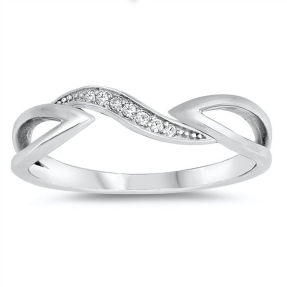 White Cubic Zirconia Wave Loop Knot Dainty Ring 925 Sterling Silver Band Jewelry Female Male Size 8