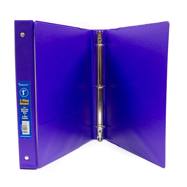 1" Basic 3Ring Binder w/ Two Inside Pockets Purple Case Pack of 12