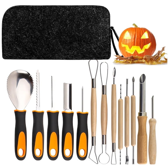 AGCAN Halloween Pumpkin Carving Kit, 14 PCS Professional Pumpkin Cutting Carving Tools with Handbag